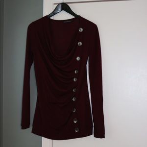 PattyBoutik cotton knit top button detail wine
